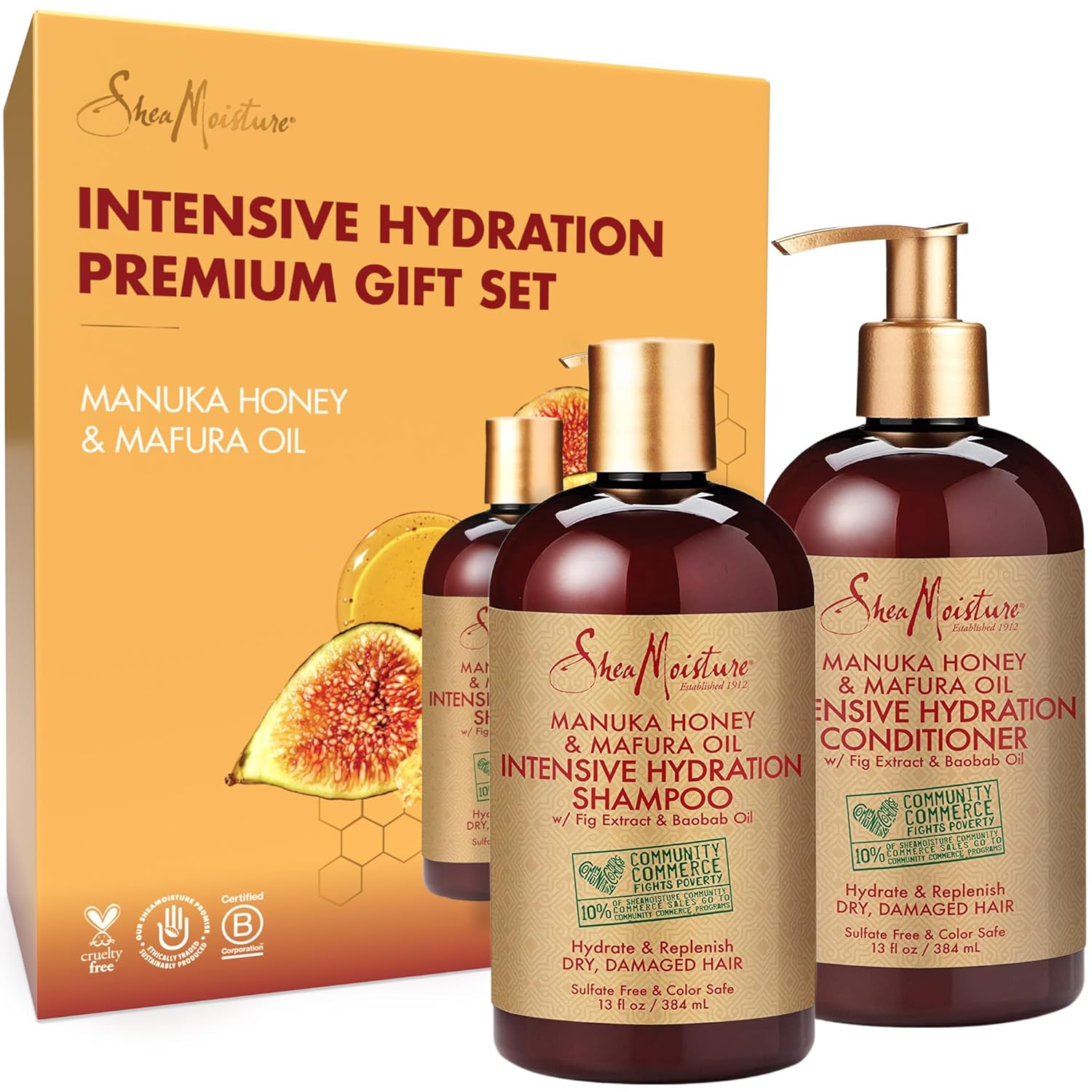 SheaMoisture Shampoo and Conditioner Set, Manuka Honey, Mafura Oil, Baobab Oil & Fig Extract, Hydrate + Replenish, Vitamin C, Sulfate Free & Hair Color Safe, Deep Conditioning, 13 Fl Oz Ea-1