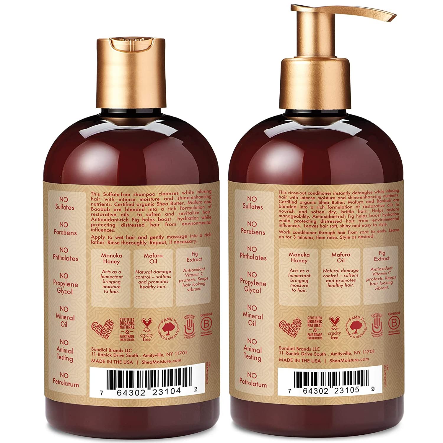 SheaMoisture Shampoo and Conditioner Set, Manuka Honey, Mafura Oil, Baobab Oil & Fig Extract, Hydrate + Replenish, Vitamin C, Sulfate Free & Hair Color Safe, Deep Conditioning, 13 Fl Oz Ea-3