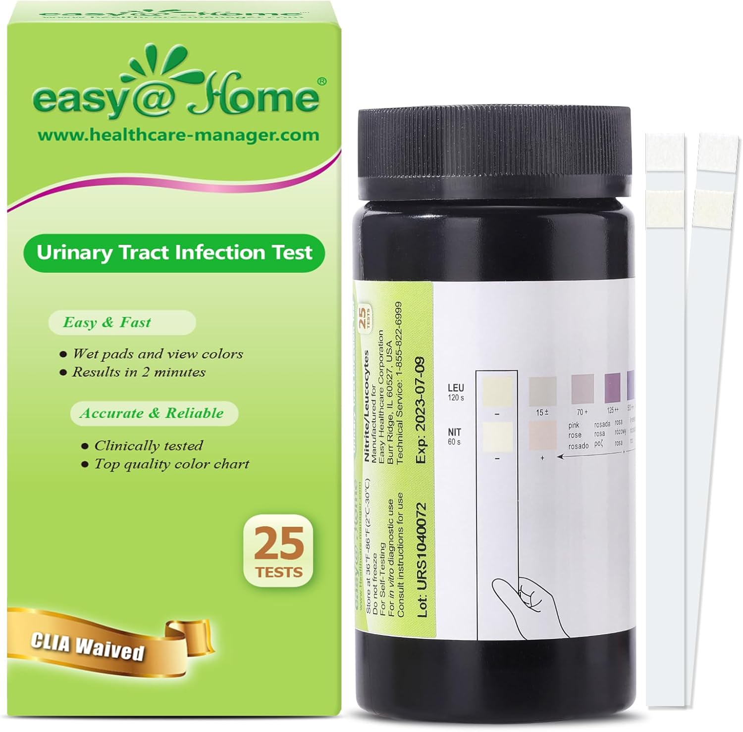 Easy@Home 25 Tests/Bottle Urinary Tract FSA Eligible Infection UTI Test Strips, Monitor Bladder Urinary Tract Issues Testing Urine- for Over The Counter (OTC) USE, Urinalysis (UTI-25P)-0