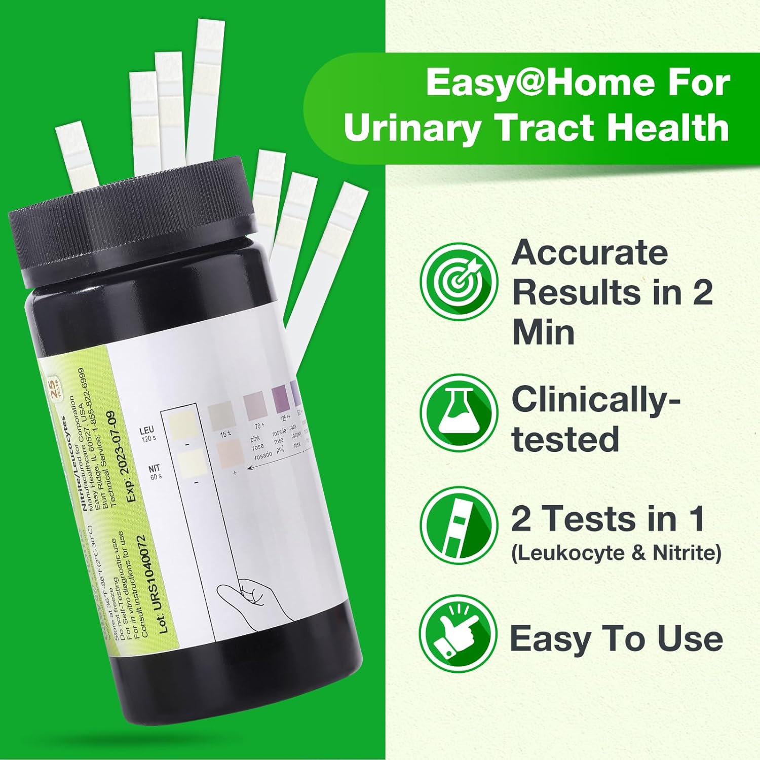 Easy@Home 25 Tests/Bottle Urinary Tract FSA Eligible Infection UTI Test Strips, Monitor Bladder Urinary Tract Issues Testing Urine- for Over The Counter (OTC) USE, Urinalysis (UTI-25P)-1