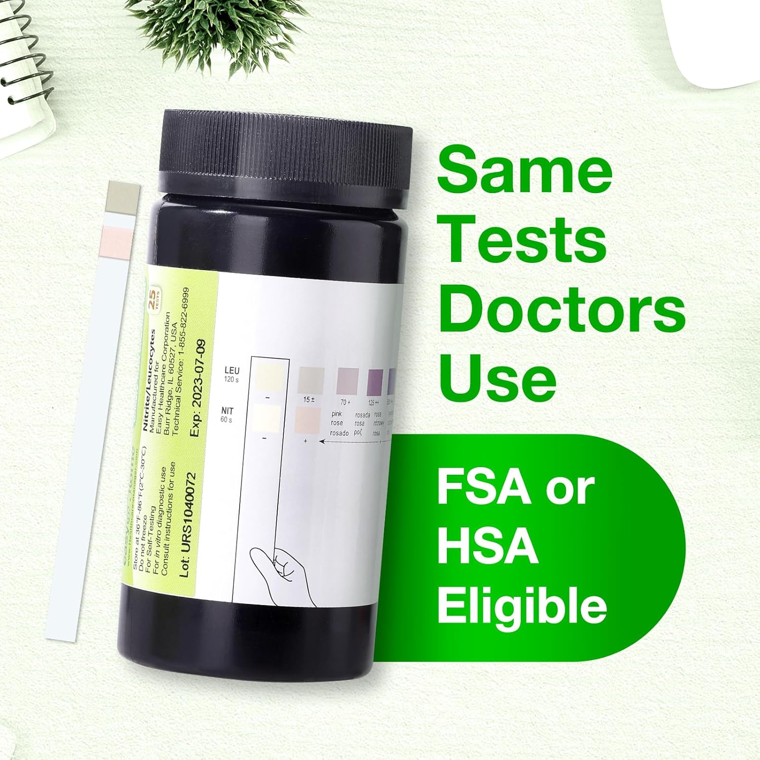 Easy@Home 25 Tests/Bottle Urinary Tract FSA Eligible Infection UTI Test Strips, Monitor Bladder Urinary Tract Issues Testing Urine- for Over The Counter (OTC) USE, Urinalysis (UTI-25P)-2