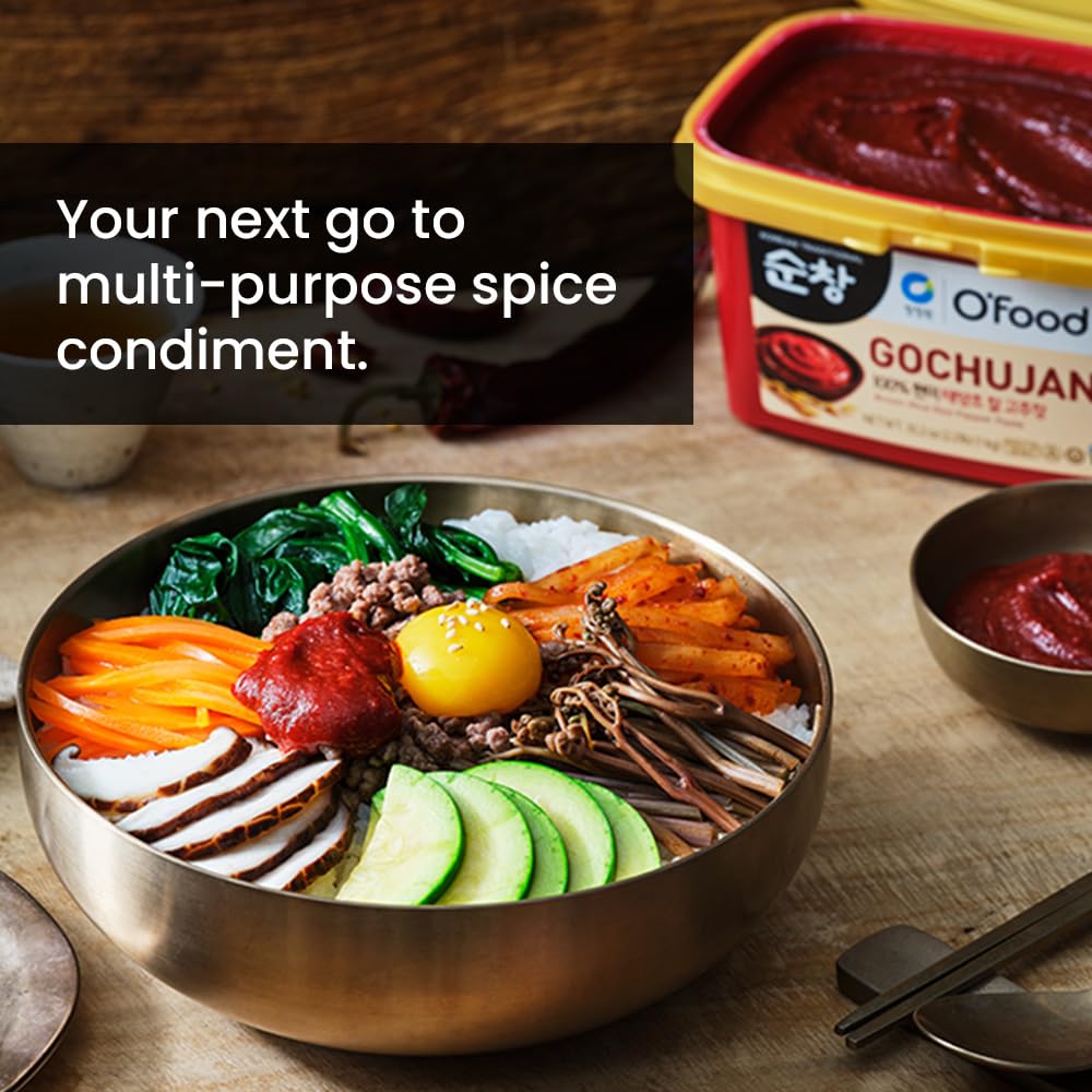 Chung Jung One O'Food Medium Gochujang 1.1lb, Korean Red Chili Pepper Paste, Spicy, Sweet and Savory Sauce, Traditional Fermented Condiment, 100% Brown Rice, No Corn Syrup-1