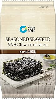 Chung Jung One Seasoned Seaweed Snacks (Kim Nori), Roasted with Oliver Oil, Product of Korea, 18 count (18 individual pack), 0.16oz (4.5g)