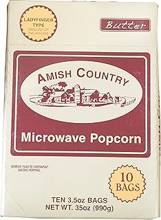 Amish Country Popcorn | Old Fashioned Microwave Popcorn | 10 Bags Ladyfinger Butter | Non-GMO, Gluten Free, Microwaveable and Kosher (10 Bags)