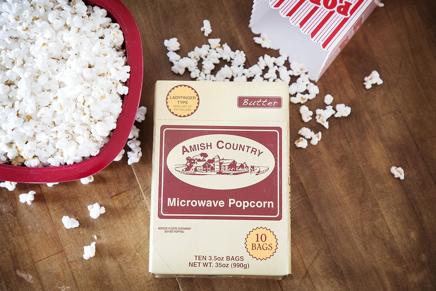 Amish Country Popcorn | Old Fashioned Microwave Popcorn | 10 Bags Ladyfinger Butter | Non-GMO, Gluten Free, Microwaveable and Kosher (10 Bags)-1