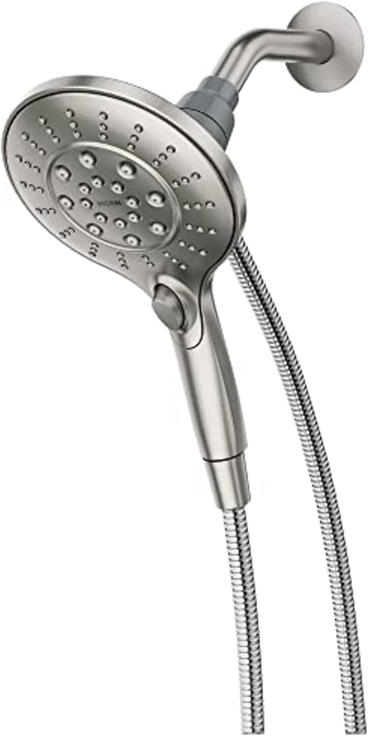 Moen Engage Spot Resist Brushed Nickel Magnetix Six-Function 5.5-Inch Handheld Showerhead with Magnetic Docking System, Detachable Shower Head, 26112SRN-0