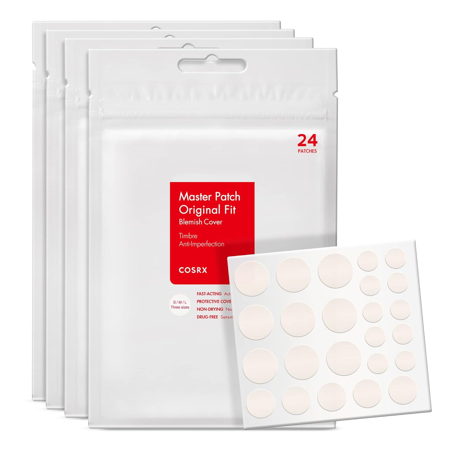 COSRX Acne Pimple Patch (96) Absorbing Hydrocolloid Original 3 Size Patches for Blemishes and Zits Cover, Spot Stickers for Face and Body, Not Tested on Animals-0