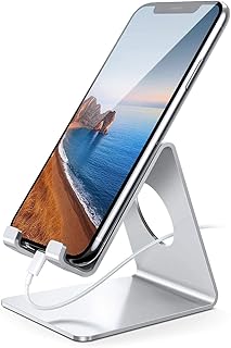 Lamicall Cell Phone Stand, Desk Phone Holder Cradle, Compatible with Phone 12 Mini 11 Pro Xs Max XR X 8 7 6 Plus SE, All Smartphones Charging Dock, Office Desktop Accessories - Silver