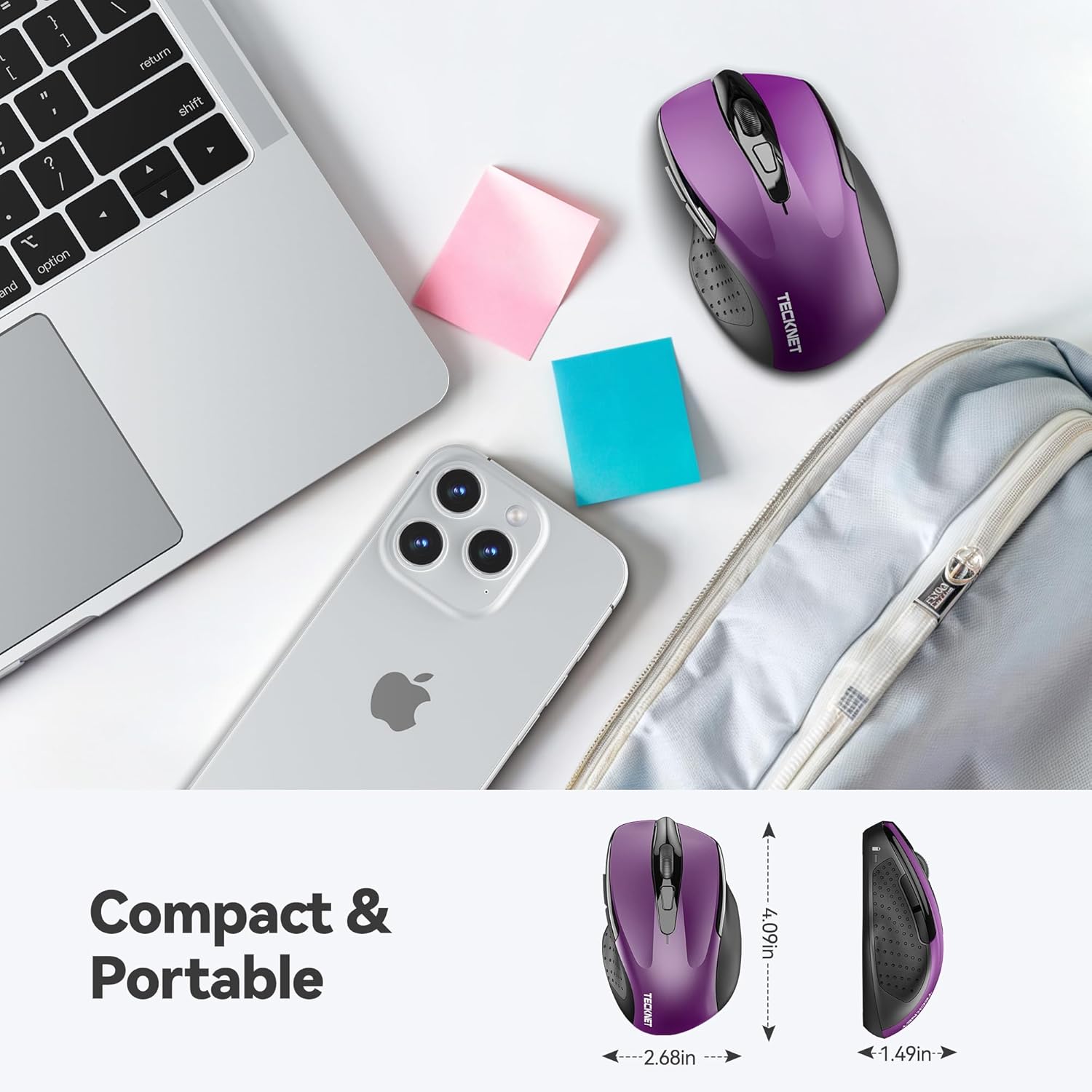 TECKNET Wireless Mouse, 2.4G Ergonomic Optical Mouse, Computer Mouse for Laptop, PC, Computer, Chromebook, Notebook, 6 Buttons, 24 Months Battery Life, 2600 DPI, 5 Adjustment Levels-1