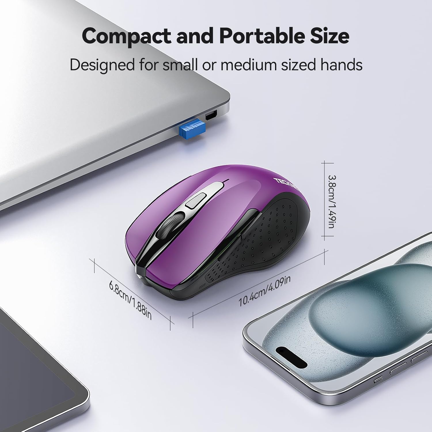 TECKNET Wireless Mouse, 2.4G Ergonomic Optical Mouse, Computer Mouse for Laptop, PC, Computer, Chromebook, Notebook, 6 Buttons, 24 Months Battery Life, 2600 DPI, 5 Adjustment Levels-2