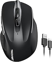 TECKNET Wireless Mouse Rechargeable, 2.4G USB-A Silent Mouse, Quiet Click, 6 Adjustable 4800 DPI, Cordless Computer Mouse, Ergonomic Mouse for Laptop, 6 Buttons Mouse for Chromebook, Ergo Grip - Black