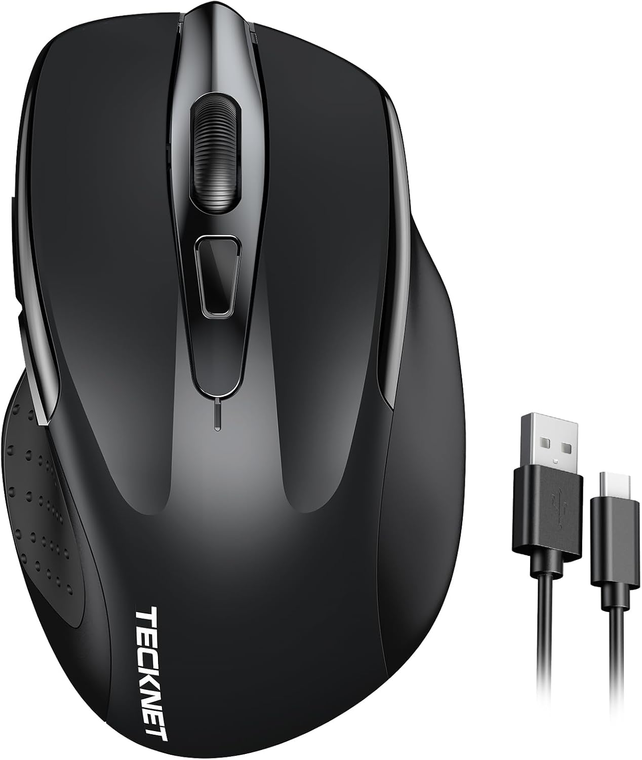 TECKNET Wireless Mouse Rechargeable, 2.4G USB-A Silent Mouse, Quiet Click, 6 Adjustable 4800 DPI, Cordless Computer Mouse, Ergonomic Mouse for Laptop, 6 Buttons Mouse for Chromebook, Ergo Grip - Black-0