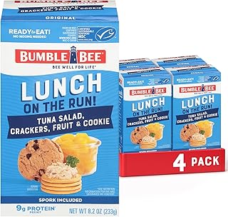 Bumble Bee Lunch On The Run Tuna Salad with Crackers Kit, 8.2 oz (Pack of 4) - Ready to Eat, Includes Crackers, Cookie & Peaches - Wild Caught Tuna - Shelf Stable & Convenient Source of Protein