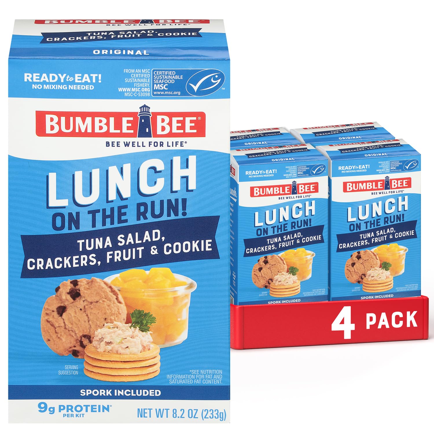 Bumble Bee Lunch On The Run Tuna Salad with Crackers Kit, 8.2 oz (Pack of 4) - Ready to Eat, Includes Crackers, Cookie & Peaches - Wild Caught Tuna - Shelf Stable & Convenient Source of Protein-0