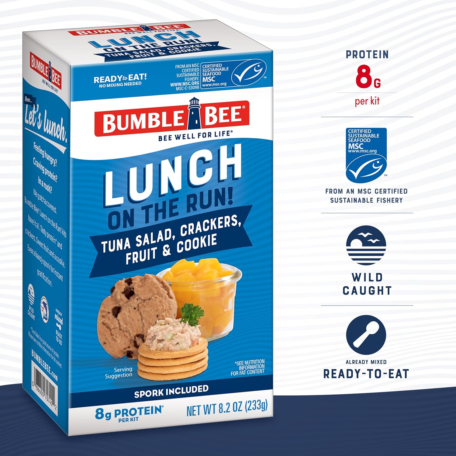 Bumble Bee Lunch On The Run Tuna Salad with Crackers Kit, 8.2 oz (Pack of 4) - Ready to Eat, Includes Crackers, Cookie & Peaches - Wild Caught Tuna - Shelf Stable & Convenient Source of Protein-1