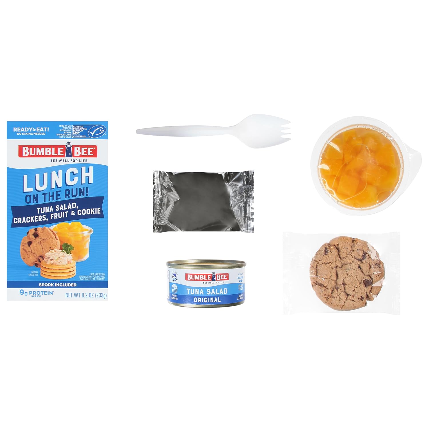 Bumble Bee Lunch On The Run Tuna Salad with Crackers Kit, 8.2 oz (Pack of 4) - Ready to Eat, Includes Crackers, Cookie & Peaches - Wild Caught Tuna - Shelf Stable & Convenient Source of Protein-4