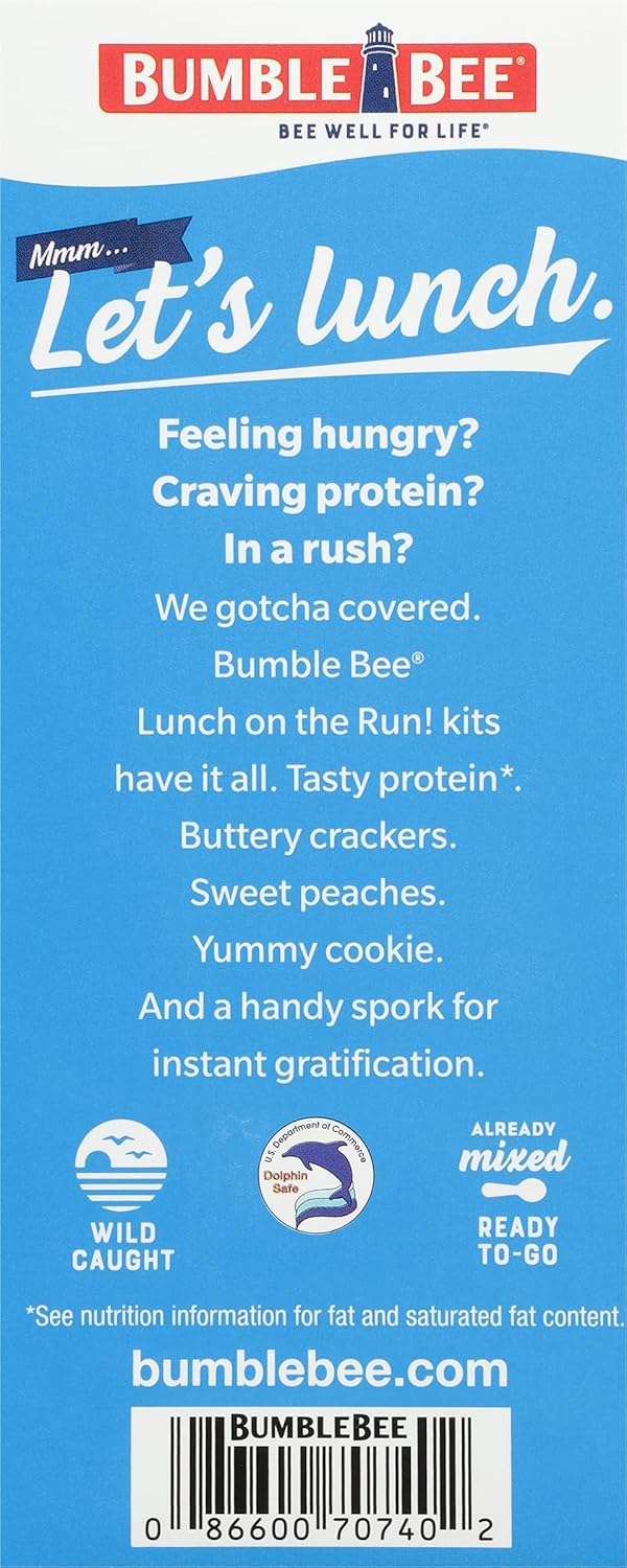 Bumble Bee Lunch On The Run Tuna Salad with Crackers Kit, 8.2 oz (Pack of 4) - Ready to Eat, Includes Crackers, Cookie & Peaches - Wild Caught Tuna - Shelf Stable & Convenient Source of Protein-6