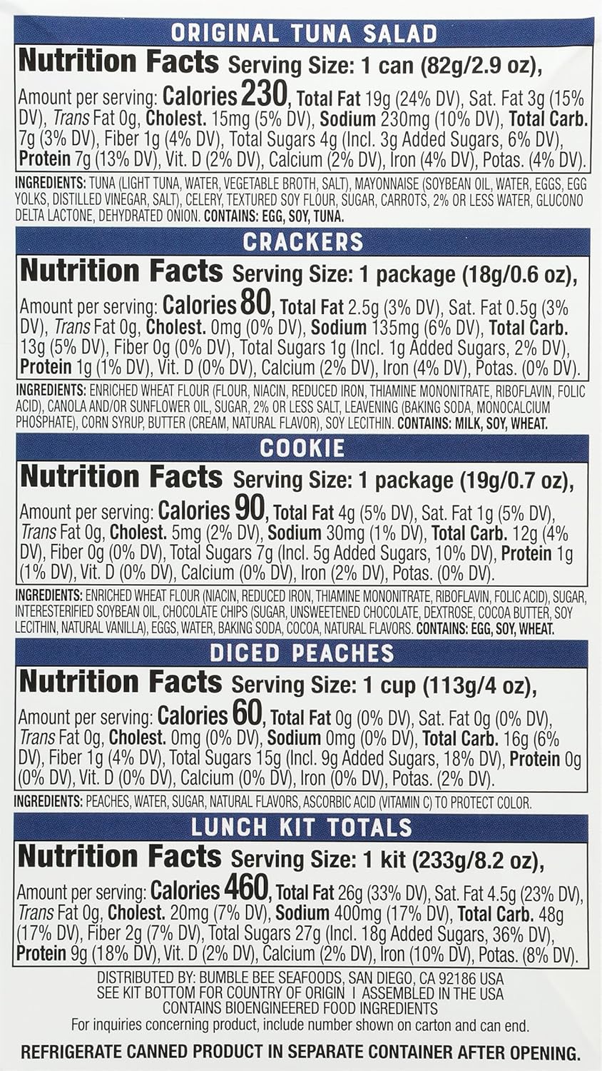 Bumble Bee Lunch On The Run Tuna Salad with Crackers Kit, 8.2 oz (Pack of 4) - Ready to Eat, Includes Crackers, Cookie & Peaches - Wild Caught Tuna - Shelf Stable & Convenient Source of Protein-7