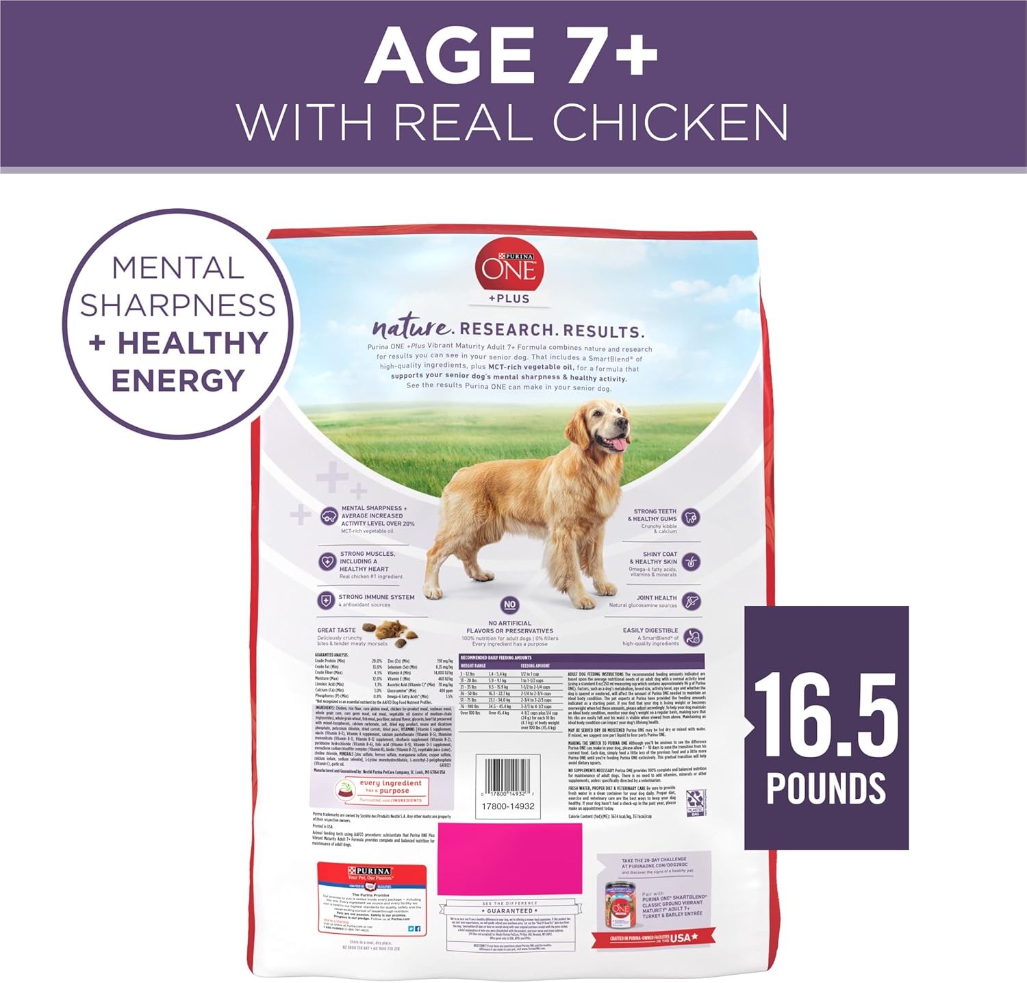 Purina ONE High Protein Dry Senior Dog Food Plus Vibrant Maturity Adult 7 Plus Formula - 16.5 lb. Bag-5