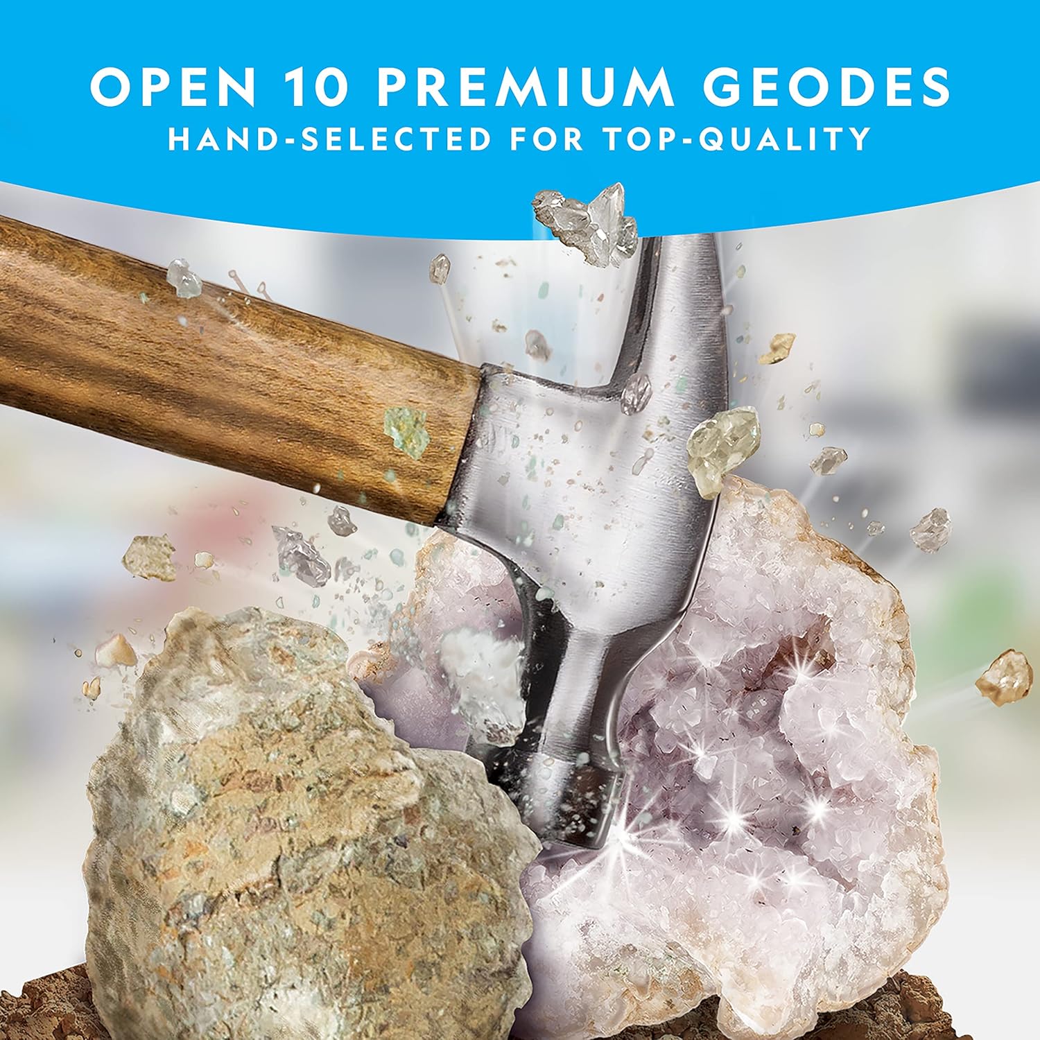 NATIONAL GEOGRAPHIC Break Open 10 Premium Geodes – includes Goggles and 2 Display Stands - Great STEM Science Kit, Geology Gift for Kids, Break Your Own Geodes with Crystals, Toys for Boys and Girls-2