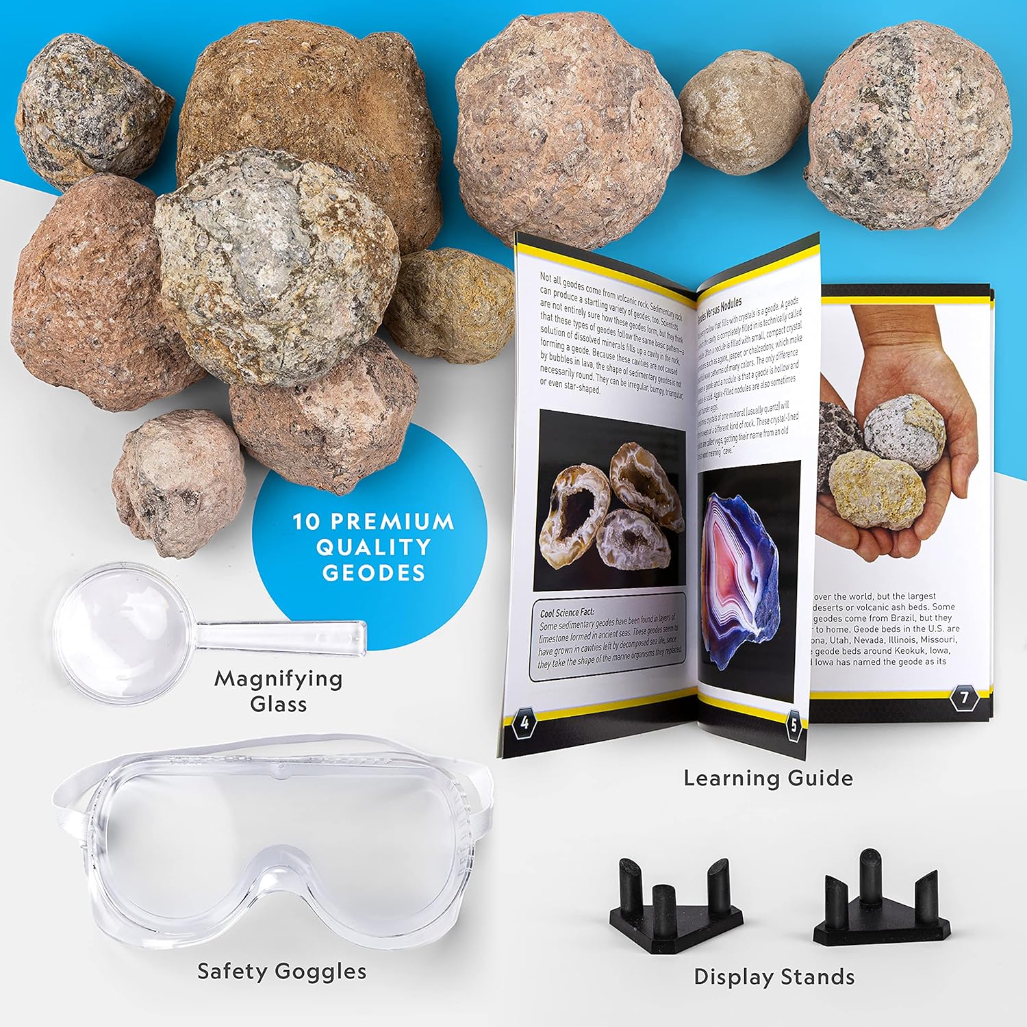 NATIONAL GEOGRAPHIC Break Open 10 Premium Geodes – includes Goggles and 2 Display Stands - Great STEM Science Kit, Geology Gift for Kids, Break Your Own Geodes with Crystals, Toys for Boys and Girls-5