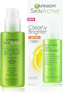 Garnier SkinActive Clearly Brighter SPF 30 Face Moisturizer with Vitamin C, 2.5 Fl Oz (75mL), 1 Count (Packaging May Vary)