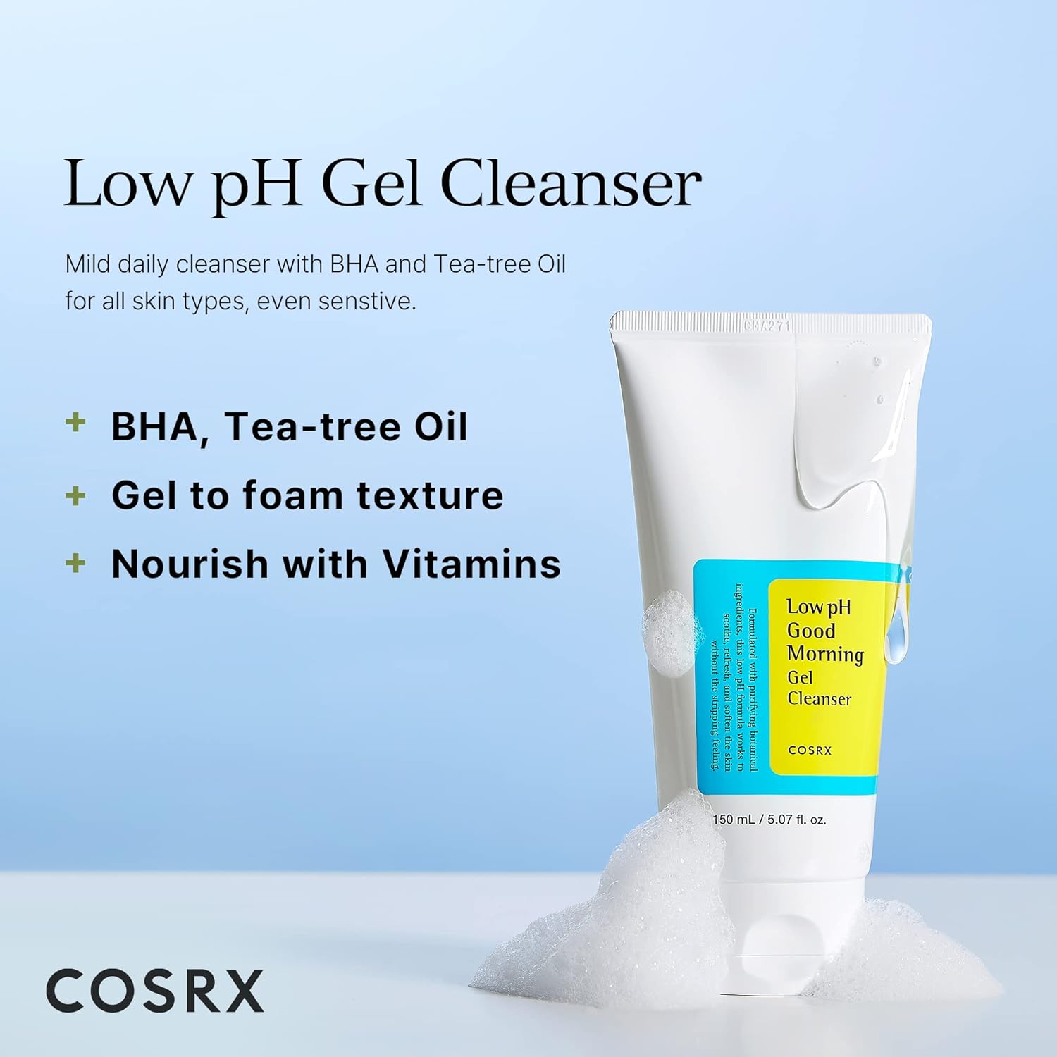 COSRX Low pH Good Morning Gel Cleanser, Daily Mild Face Cleanser for Sensitive Skin with BHA & Tea-Tree Oil, PH Balancing, Korean Skin Care (5.07fl.oz/150ml)-2