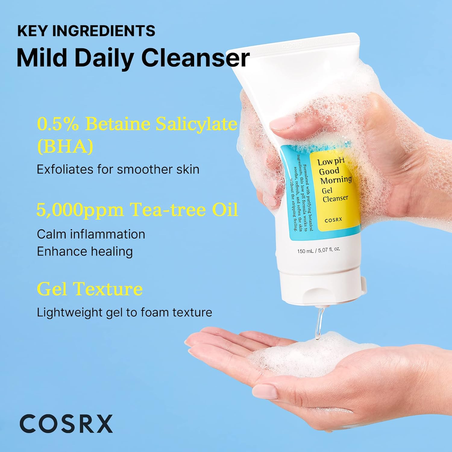 COSRX Low pH Good Morning Gel Cleanser, Daily Mild Face Cleanser for Sensitive Skin with BHA & Tea-Tree Oil, PH Balancing, Korean Skin Care (5.07fl.oz/150ml)-3