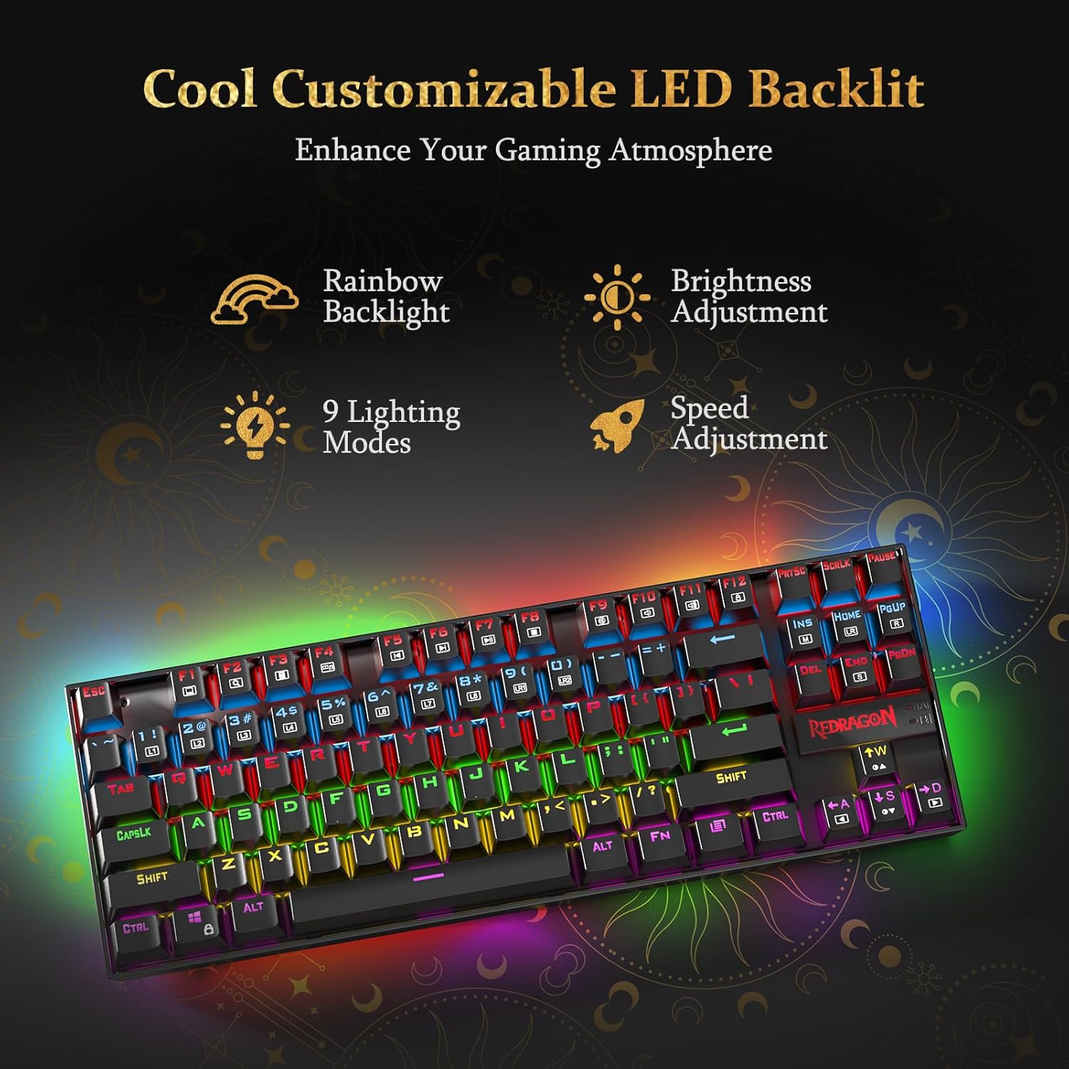 Redragon K552 Mechanical Gaming Keyboard, LED Gaming Keyboard with Red Switches, 87 Full Anti-ghosting Keys, Unique Metal Rim for Windows Gaming PC - Black-2