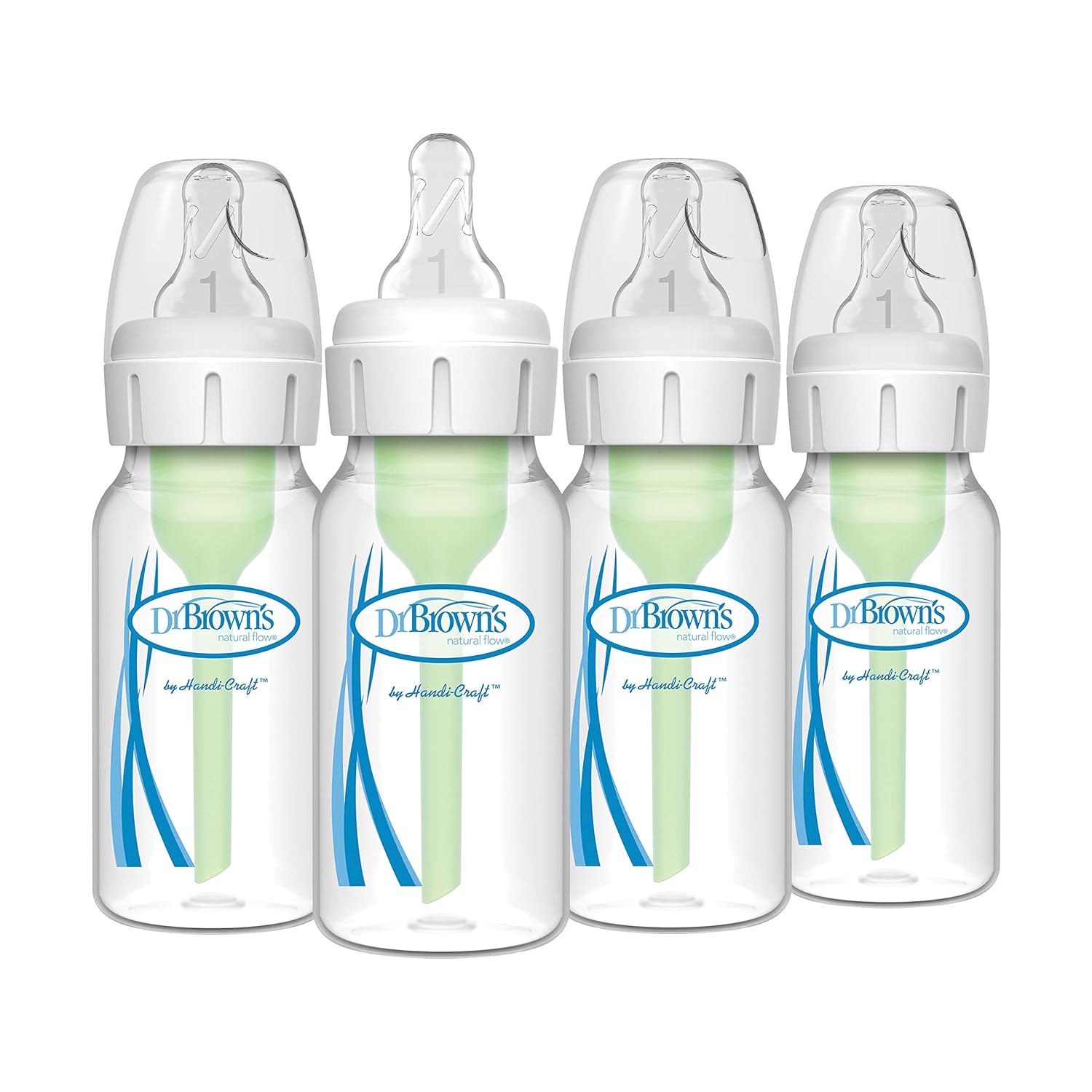 Dr. Brown's Natural Flow Anti-Colic Options+ Narrow Baby Bottle, 4 oz/120 mL, with Level 1 Slow Flow Nipple, 0m+, 4 Bottles-0