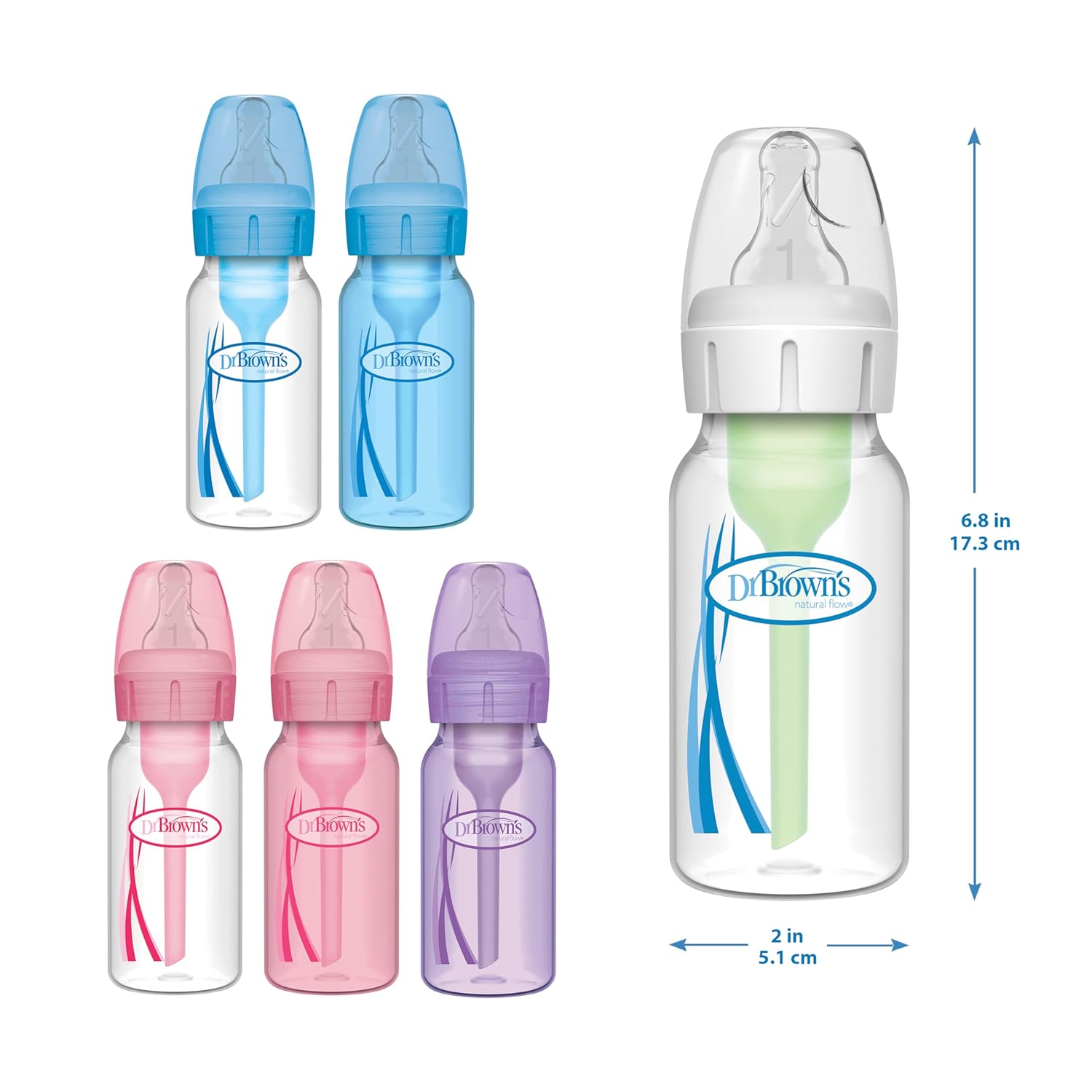 Dr. Brown's Natural Flow Anti-Colic Options+ Narrow Baby Bottle, 4 oz/120 mL, with Level 1 Slow Flow Nipple, 0m+, 4 Bottles-12