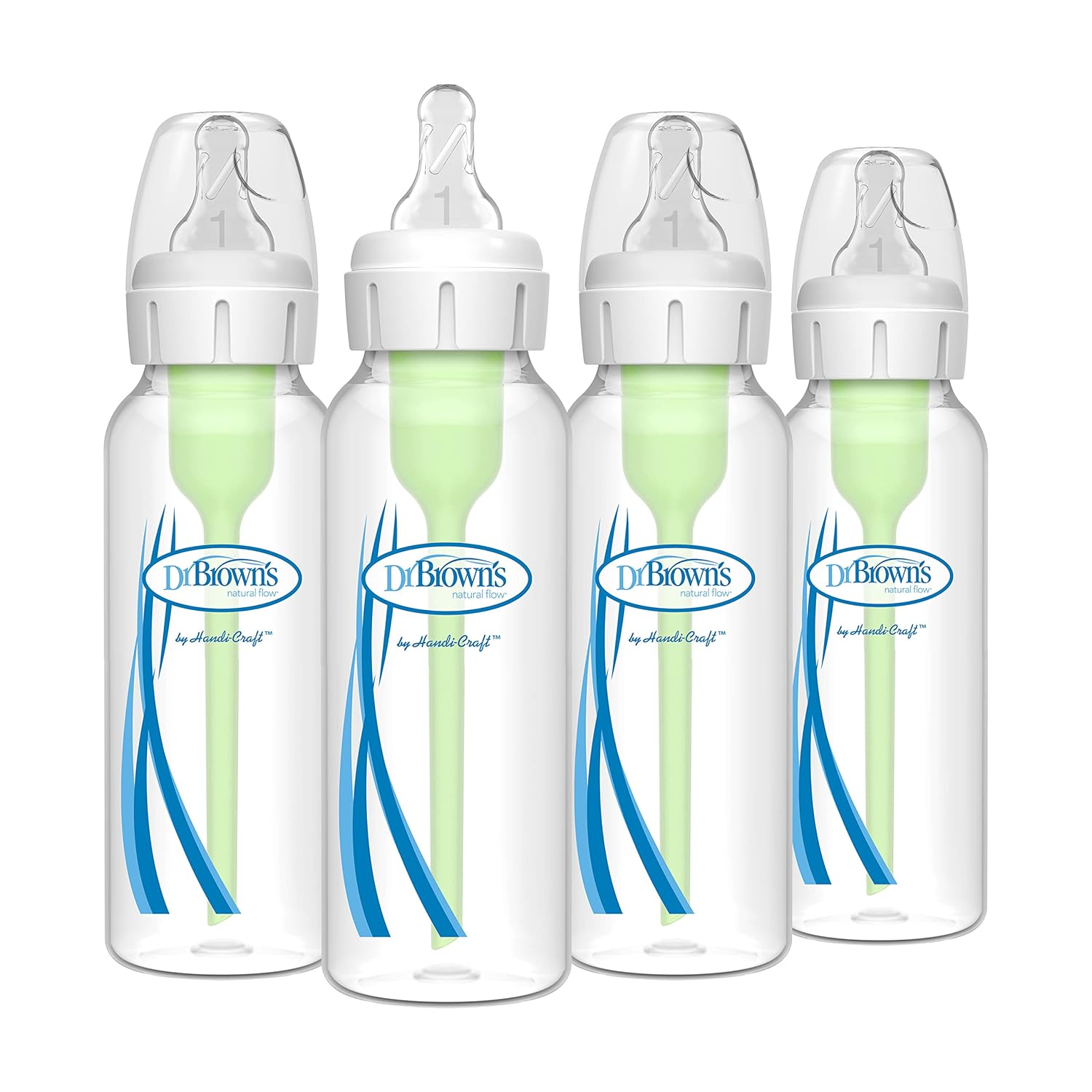 Dr. Brown's Natural Flow Anti-Colic Options+ Narrow Baby Bottle, 8 oz/250 mL, with Level 1 Slow Flow Nipple, 0m+, 4 count-0