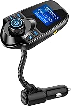 Nulaxy Car Bluetooth FM Transmitter [2024 Upgraded], 1.44" Display Flexible Gooseneck, Handsfree Call Wireless Music Stereo Audio Player Radio Adapter Car Kit USB Phone Charger, TF SD Card AUX-KM18