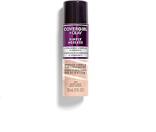 CoverGirl & Olay Simply Ageless 3-in-1 Liquid Foundation, Matte Finish, Hyaluronic & Vitamin C Formula, Cruelty Free, Creamy Beige, 1 Count