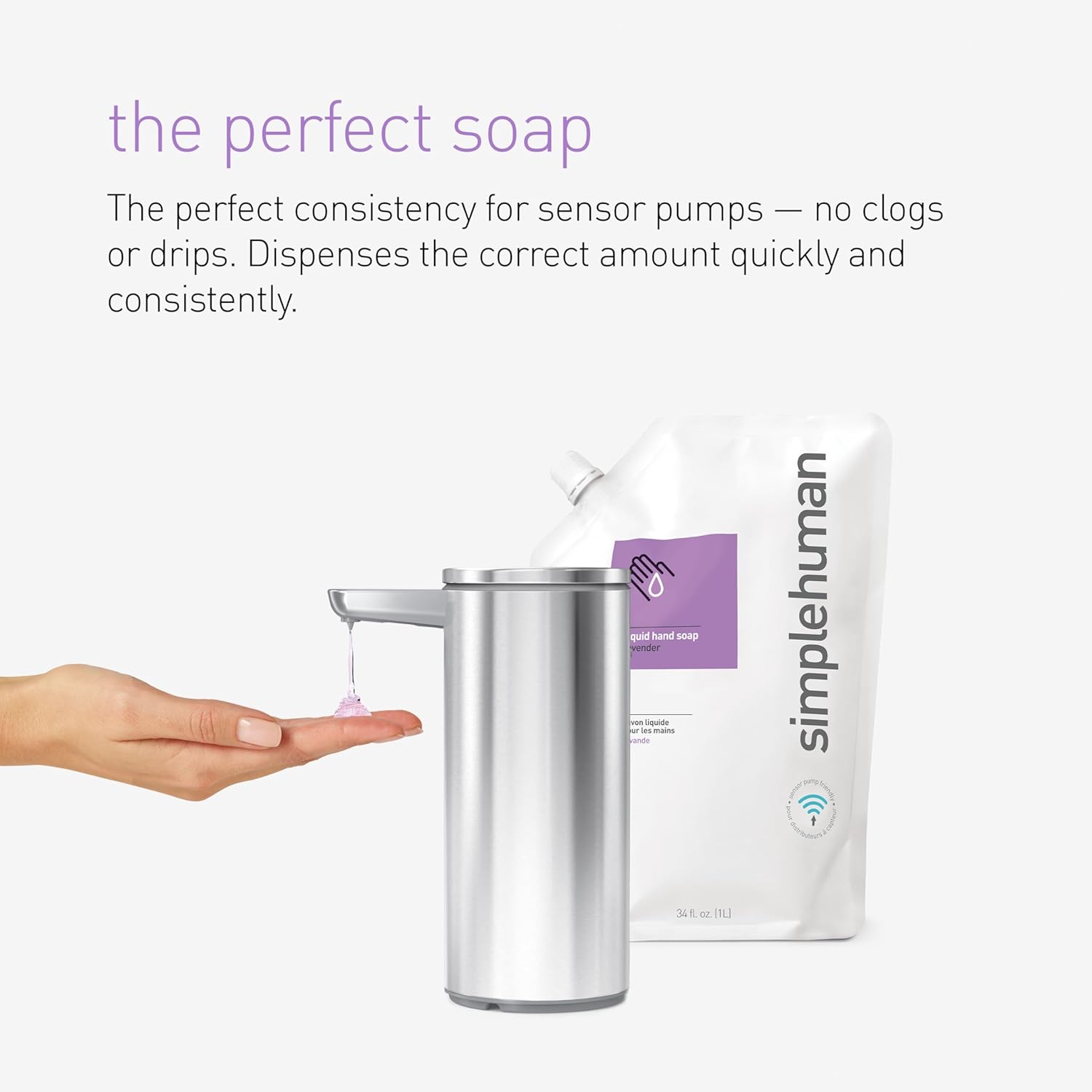 simplehuman Lavender Moisturizing Liquid Hand Soap Refill Pouch, 34 Fl. Oz.-5