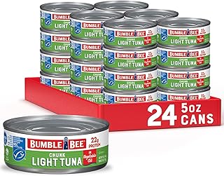 Bumble Bee Chunk Light Tuna In Water, 5 oz Cans (Pack of 24) - Wild Caught Skipjack Tuna - 23g Protein Per Serving - MSC Certified Sustainable Seafood, Non-GMO, Gluten Free, Kosher