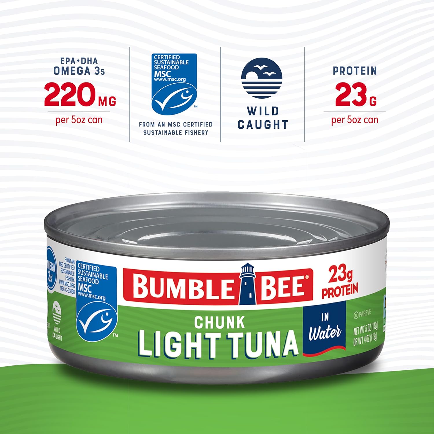 Bumble Bee Chunk Light Tuna In Water, 5 oz Cans (Pack of 24) - Wild Caught Skipjack Tuna - 23g Protein Per Serving - MSC Certified Sustainable Seafood, Non-GMO, Gluten Free, Kosher-1