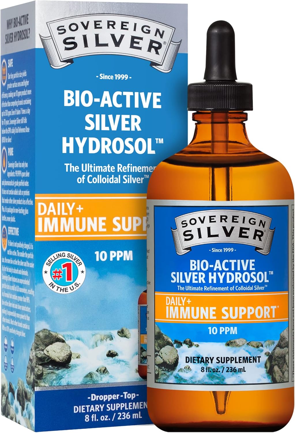 Sovereign Silver Bio-Active Silver Hydrosol for Immune Support - Colloidal Silver - 10 ppm, 8oz (236mL) - Dropper-0