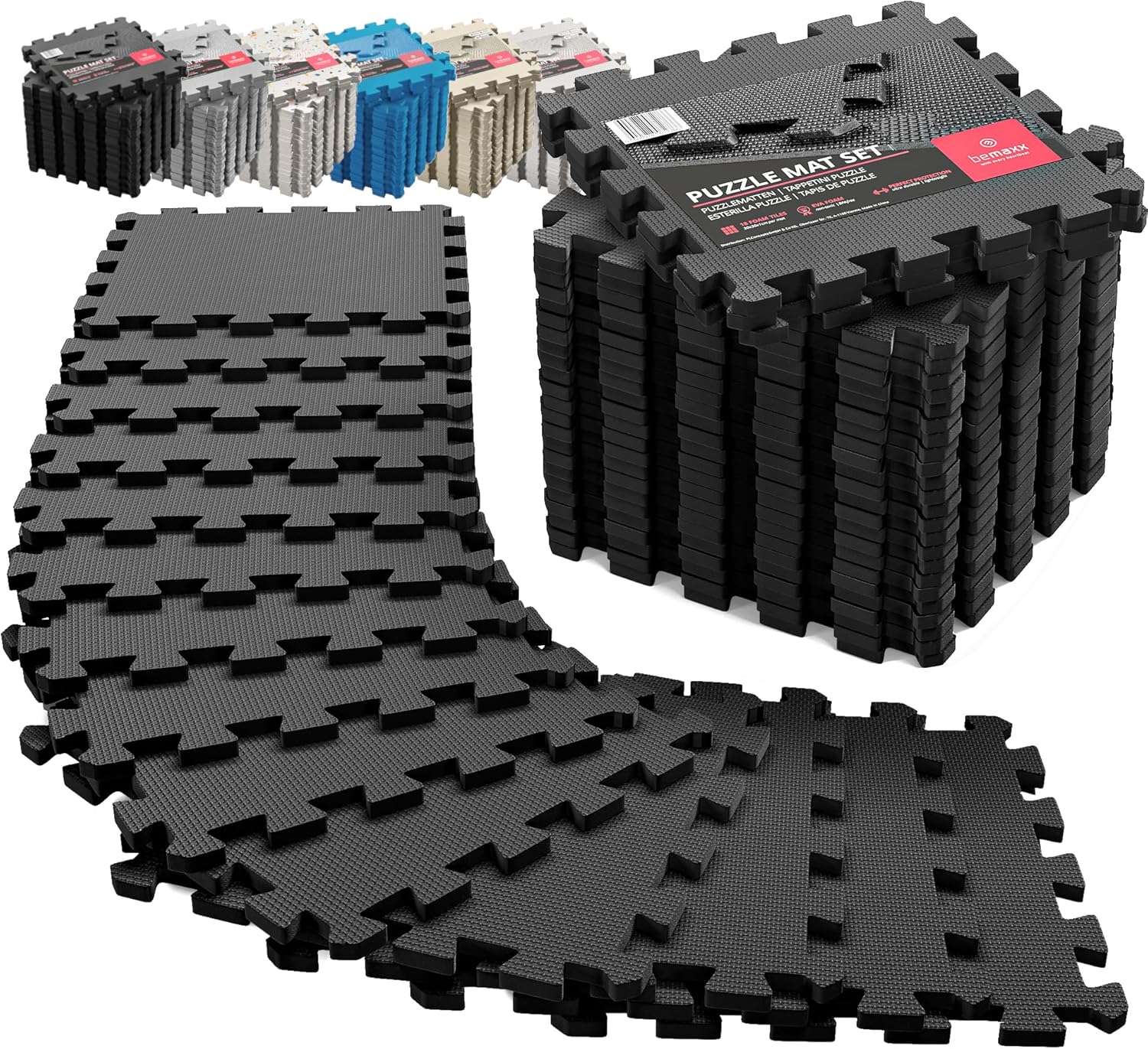 Gym Flooring Set - Interlocking EVA Soft Foam Floor Mat, 18 Pieces Puzzle Rubber Tiles Protective Ground Surface Protection, Play Workout Exercise Mats Underlay Matting Sports Pool Home Fitness Garage-0