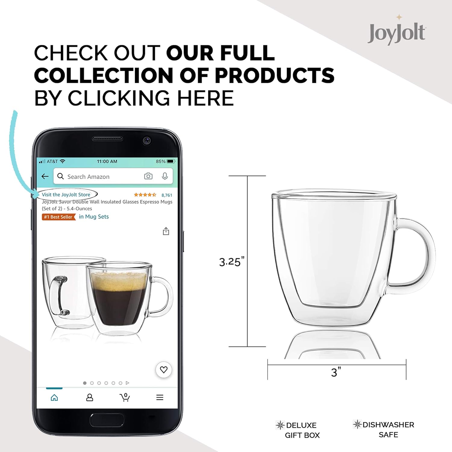 JoyJolt Savor Double Wall Insulated Glasses Espresso Mugs (Set of 2) - 5.4-Ounces-1