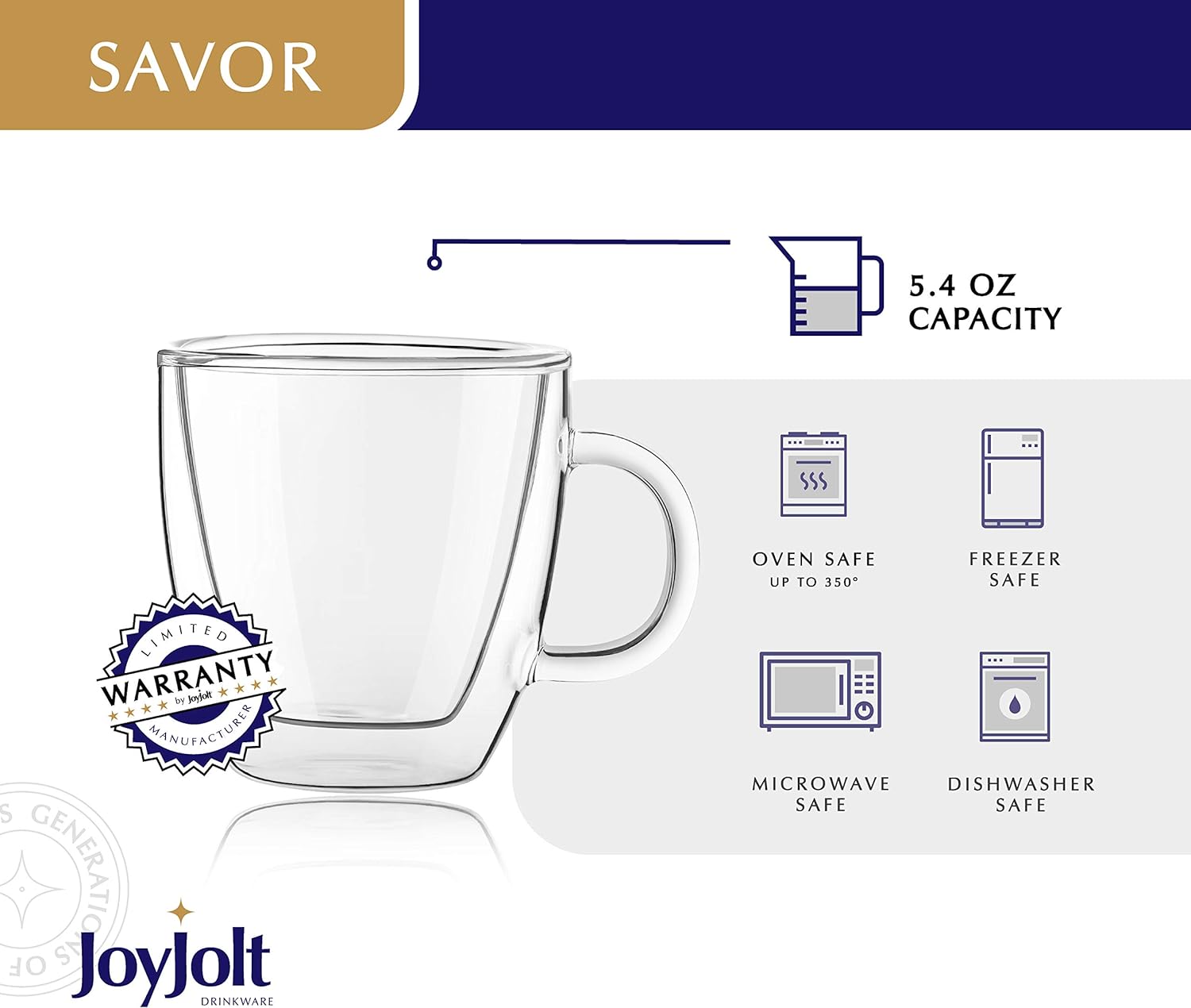 JoyJolt Savor Double Wall Insulated Glasses Espresso Mugs (Set of 2) - 5.4-Ounces-4