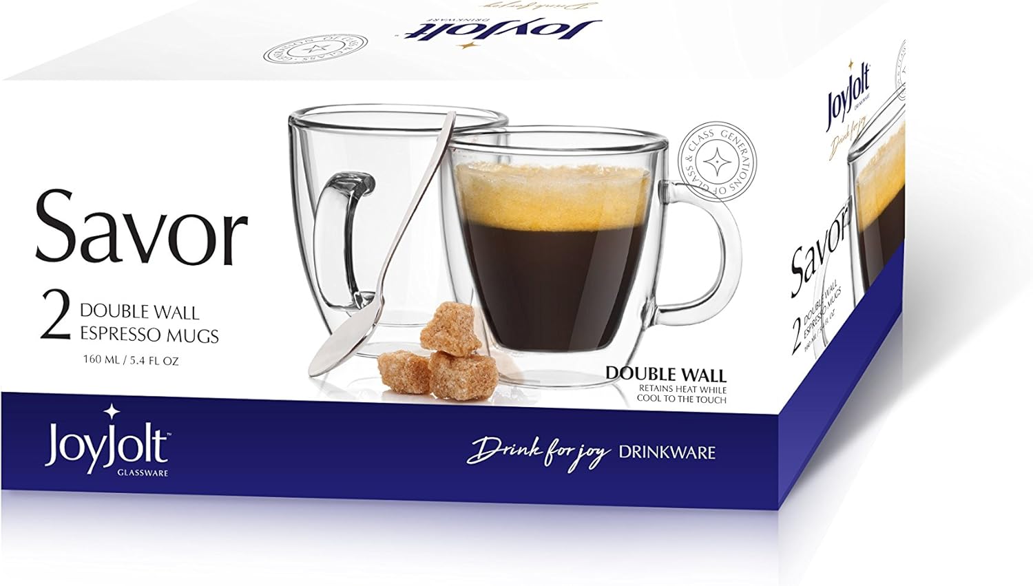 JoyJolt Savor Double Wall Insulated Glasses Espresso Mugs (Set of 2) - 5.4-Ounces-5