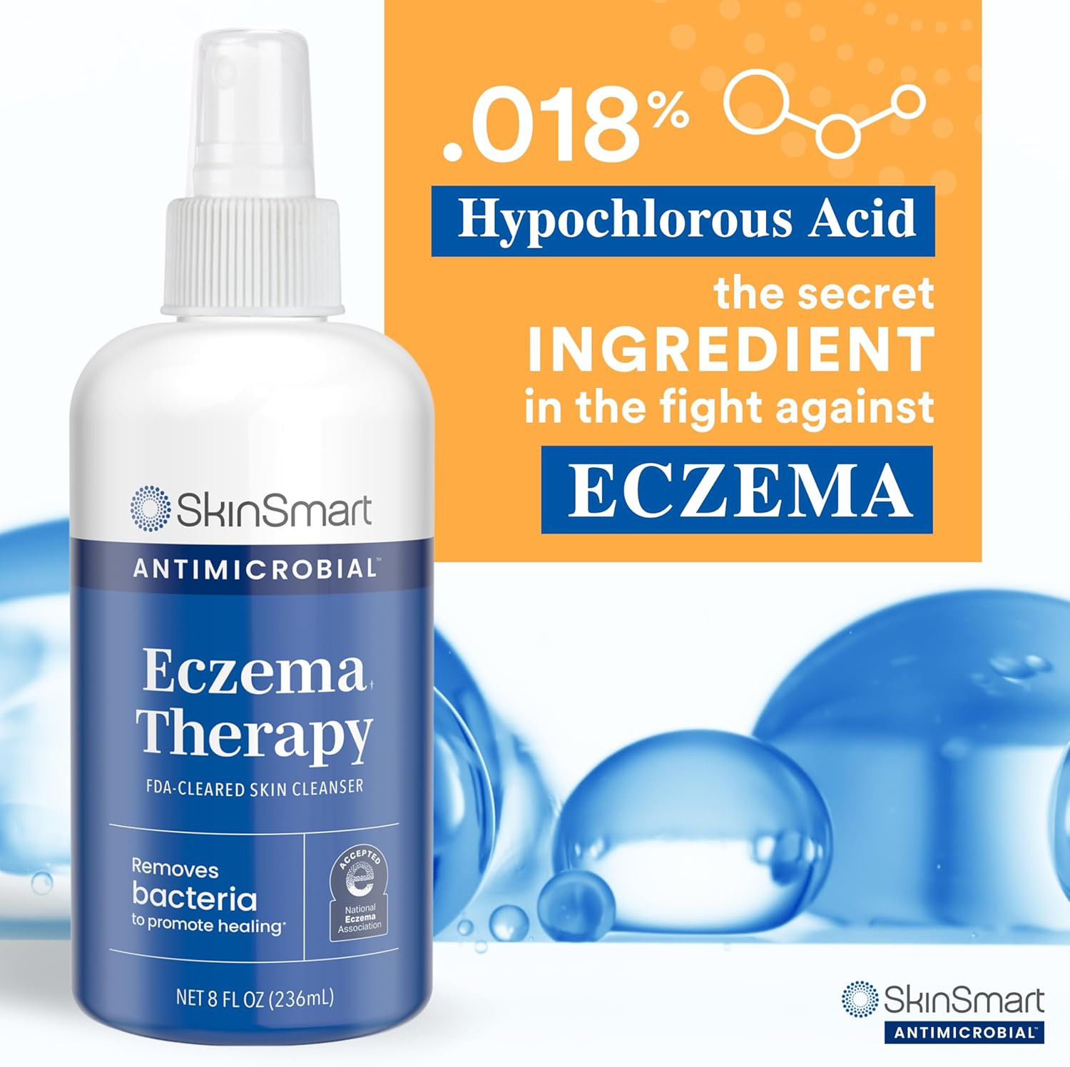 SkinSmart Antimicrobial Eczema Therapy with Hypochlorous Acid, Removes Bacteria so Skin Can Heal, for Adults, Kids and Seniors, 8 Ounce Clear Spray-3