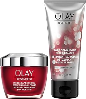 Olay Face Wash Regenerist Advanced Anti-Aging Pore Scrub Cleanser (5.0 Oz) and Micro-Sculpting Face Moisturizer Cream (1.7 Oz) Skin Care Duo Pack, Total 6.7 Ounces