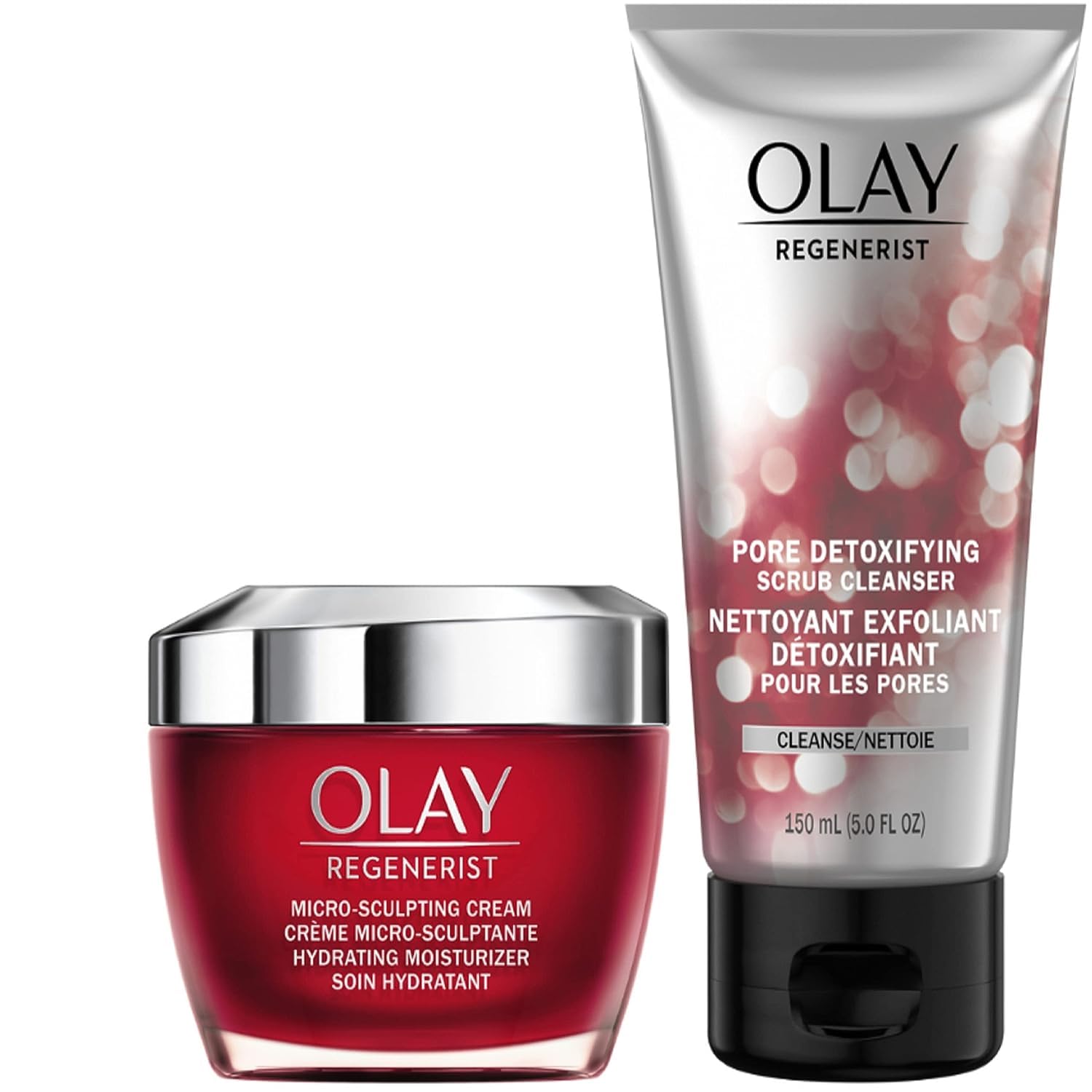 Olay Face Wash Regenerist Advanced Anti-Aging Pore Scrub Cleanser (5.0 Oz) and Micro-Sculpting Face Moisturizer Cream (1.7 Oz) Skin Care Duo Pack, Total 6.7 Ounces-0