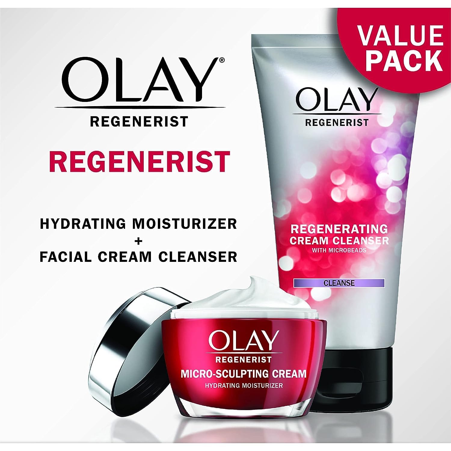 Olay Face Wash Regenerist Advanced Anti-Aging Pore Scrub Cleanser (5.0 Oz) and Micro-Sculpting Face Moisturizer Cream (1.7 Oz) Skin Care Duo Pack, Total 6.7 Ounces-1