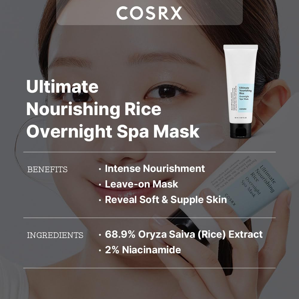 COSRX Ultimate Nourishing Rice Overnight Spa Mask, 60ml / 2.02 fl.oz | Rice Extract 68% and Niacinamide 2% | Korean Skin Care, Animal Testing Free, Paraben Free-1