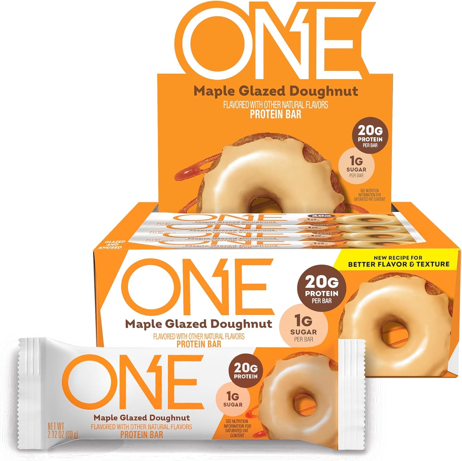 ONE Protein Bars, NEW Recipe Maple Glazed Doughnut, Gluten Free Protein Bars with 20g Protein and 1g Sugar, Pantry Staples, 2.12 oz (12 Count)-0