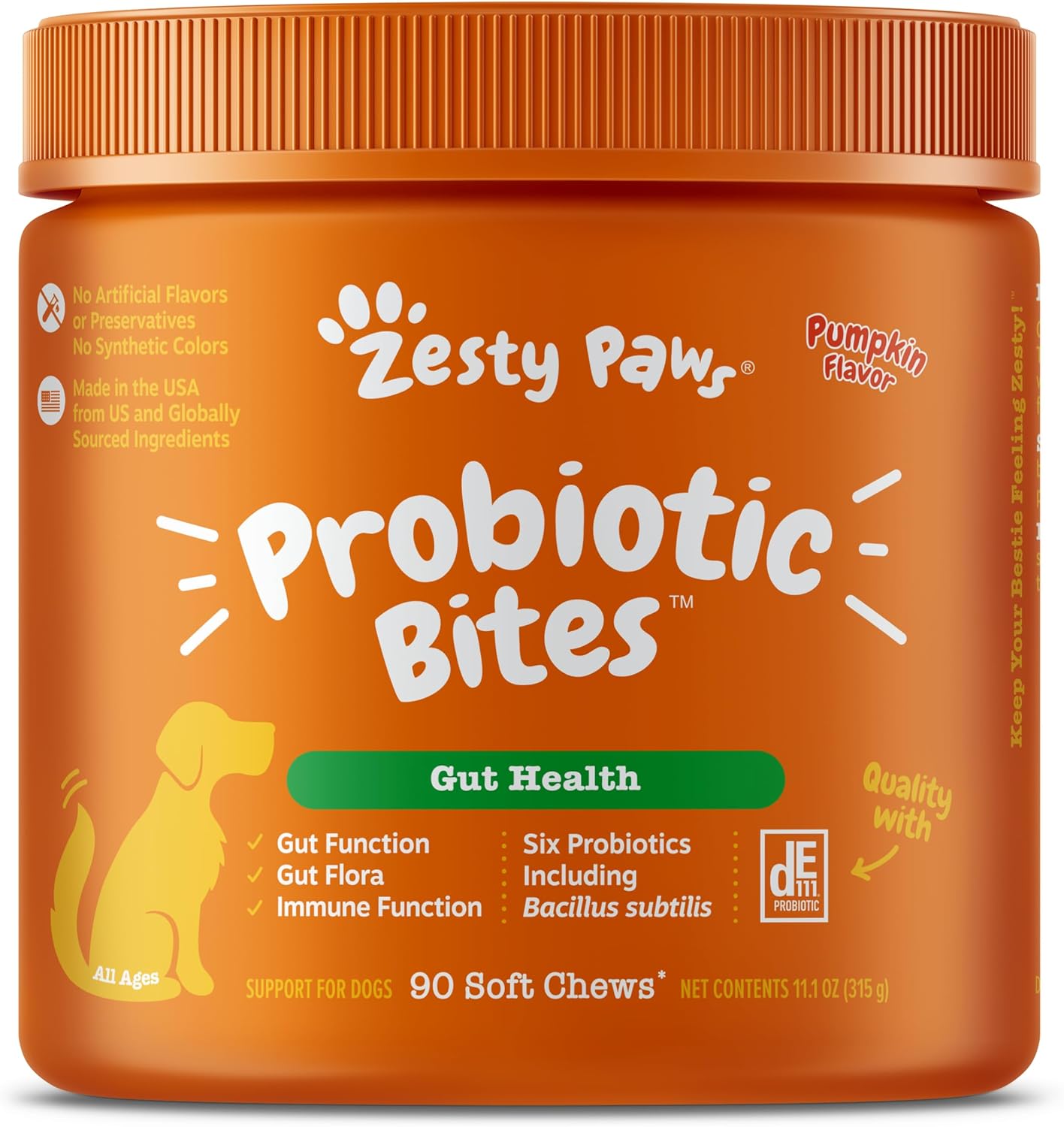 Zesty Paws Probiotics for Dogs - Digestive Enzymes for Gut Flora, Digestive Health, Diarrhea & Bowel Support - Clinically Studied DE111 - Dog Supplement Soft Chew for Pet Immune System - Pumpkin-0