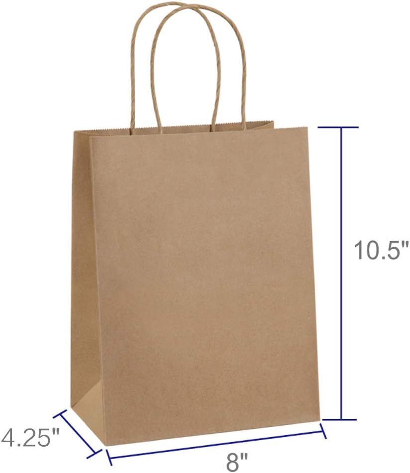 BagDream Gift Bags 8x4.25x10.5 100Pcs Paper Gift Bags Medium Size Brown Paper Bags with Handles Bulk Wedding Party Favor Bags, Kraft Grocery Shopping Bags, Retail Merchandise Bags Gift Sacks-1